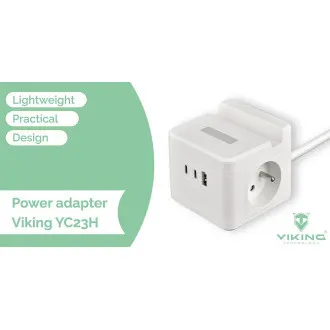 VIKING YC23H adapter za napajanje, bijeli/Izlaz: 2xAC, 1xUSB-A, 2xUSB-C/držač za mobitel/LED svjetlo/kabel od 1,4 m VIKING YC23H adapter za napajanje, bijeli/Izlaz: 2xAC, 1xUSB-A, 2xUSB-C/držač za mobitel/LED svjetlo/kabel od 1,4 m