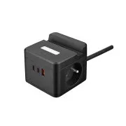 VIKING YC23H adapter za napajanje, crni/Izlaz: 2xAC, 1xUSB-A, 2xUSB-C/držač za mobitel/LED svjetlo/kabel od 1,4 m