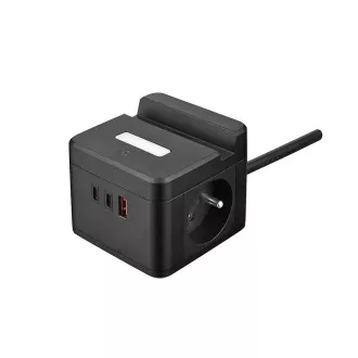 VIKING YC23H adapter za napajanje, crni/Izlaz: 2xAC, 1xUSB-A, 2xUSB-C/držač za mobitel/LED svjetlo/kabel od 1,4 m