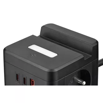 VIKING YC23H adapter za napajanje, crni/Izlaz: 2xAC, 1xUSB-A, 2xUSB-C/držač za mobitel/LED svjetlo/kabel od 1,4 m