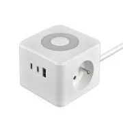 VIKING YC23L adapter za napajanje, bijeli/Izlaz: 2xAC, 1xUSB-A, 2xUSB-C/svjetlo na dodir/kabel od 1,4 m