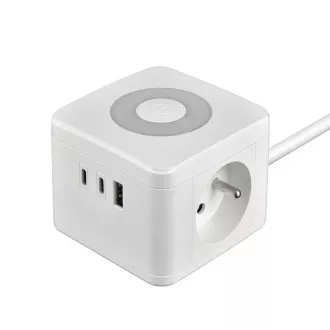 VIKING YC23L adapter za napajanje, bijeli/Izlaz: 2xAC, 1xUSB-A, 2xUSB-C/svjetlo na dodir/kabel od 1,4 m