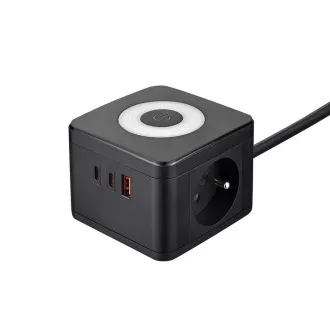 VIKING YC23L adapter za napajanje, crni/Izlaz: 2xAC, 1xUSB-A, 2xUSB-C/LED svjetlo osjetljivo na dodir/kabel od 1,4 m