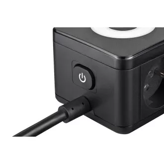 VIKING YC23L adapter za napajanje, crni/Izlaz: 2xAC, 1xUSB-A, 2xUSB-C/LED svjetlo osjetljivo na dodir/kabel od 1,4 m