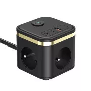 VIKING YC33 adapter za napajanje, crni/Izlaz: 3xAC, 1xUSB-A, 2xUSB-C/Tipka UKLJUČENO/ISKLJUČENO/Kabel od 1,4 m