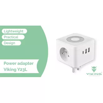 VIKING Y23L adapter za napajanje, bijeli/Izlaz: 2xAC, 1xUSB-A, 2xUSB-C/LED svjetlo na dodir