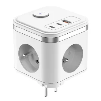 VIKING Y33 adapter za napajanje, bijeli/Izlaz: 3xAC, 1xUSB-A, 2xUSB-C/Tipka UKLJUČENO/ISKLJUČENO