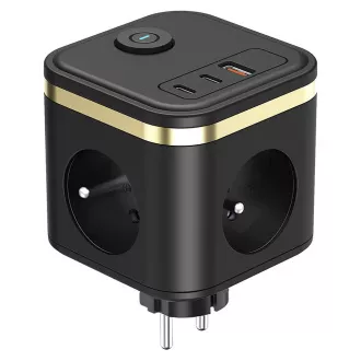 VIKING Y33 adapter za napajanje, crni/Izlaz: 3xAC, 1xUSB-A, 2xUSB-C/Tipka UKLJUČENO/ISKLJUČENO