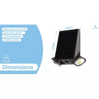 Vanjska solarna LED svjetiljka Viking SR39/Senzor pokreta/800 lm/IP44/4 načina rada/dnevno bijela