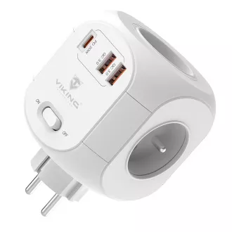 Viking AC43 adapter za napajanje/Izlaz: 4xAC, 2xUSB-A, 1xUSB-C/snaga do 3500W/tipka UKLJUČENO/ISKLJUČENO