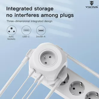 Viking AC43 adapter za napajanje/Izlaz: 4xAC, 2xUSB-A, 1xUSB-C/snaga do 3500W/tipka UKLJUČENO/ISKLJUČENO