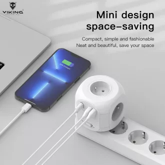 Viking AC43 adapter za napajanje/Izlaz: 4xAC, 2xUSB-A, 1xUSB-C/snaga do 3500W/tipka UKLJUČENO/ISKLJUČENO