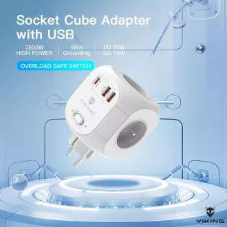 Viking AC43 adapter za napajanje/Izlaz: 4xAC, 2xUSB-A, 1xUSB-C/snaga do 3500W/tipka UKLJUČENO/ISKLJUČENO