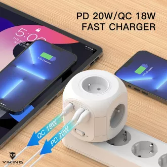 Viking AC43 adapter za napajanje/Izlaz: 4xAC, 2xUSB-A, 1xUSB-C/snaga do 3500W/tipka UKLJUČENO/ISKLJUČENO