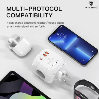 Viking AC43 adapter za napajanje/Izlaz: 4xAC, 2xUSB-A, 1xUSB-C/snaga do 3500W/tipka UKLJUČENO/ISKLJUČENO