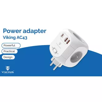 Viking AC43 adapter za napajanje/Izlaz: 4xAC, 2xUSB-A, 1xUSB-C/snaga do 3500W/tipka UKLJUČENO/ISKLJUČENO