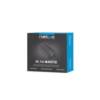 Natec Mantis 2 aktivno čvorište s funkcijom punjenja 4x USB 3.0 HUB, prekidač napajanja, strujni adapter Natec Mantis 2 aktivno čvorište s funkcijom punjenja 4x USB 3.0 HUB, prekidač napajanja, strujni adapter