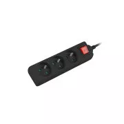 Produžni kabel Lanberg PS1, 3 utičnice, prekidač 3m, crni