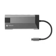 Natec multiport adapter FOWLER PLUS HUB 8 u 1, USB 3.0 3X, HDMI 4K, USB-C PD, RJ45, SD, MICRO