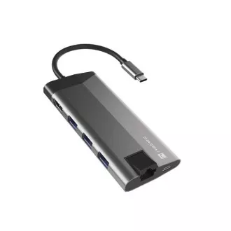 Natec multiport adapter FOWLER PLUS HUB 8 u 1, USB 3.0 3X, HDMI 4K, USB-C PD, RJ45, SD, MICRO