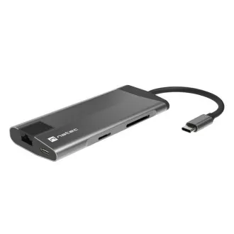 Natec multiport adapter FOWLER PLUS HUB 8 u 1, USB 3.0 3X, HDMI 4K, USB-C PD, RJ45, SD, MICRO