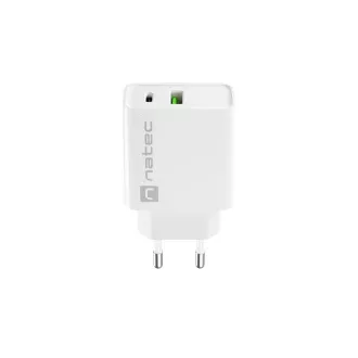 Univerzalni punjač Natec RIBERA 20W 1X USB-A + 1X USB-C, bijeli Univerzalni punjač Natec RIBERA 20W 1X USB-A + 1X USB-C, bijeli