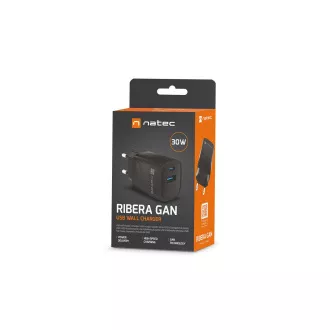 Univerzalni USB punjač Natec RIBERA GaN 30 W, 1X USB-A, 1X USB-C, crni Univerzalni USB punjač Natec RIBERA GaN 30 W, 1X USB-A, 1X USB-C, crni