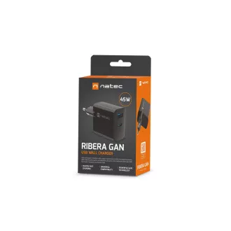 Univerzalni USB punjač Natec RIBERA GaN 45W, 1X USB-A, 1X USB-C, crni Univerzalni USB punjač Natec RIBERA GaN 45W, 1X USB-A, 1X USB-C, crni