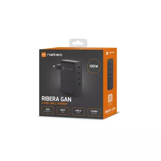 Univerzalni USB punjač Natec GaN 100W, 3X USB-C, 1X USB-A, crni Univerzalni USB punjač Natec GaN 100W, 3X USB-C, 1X USB-A, crni