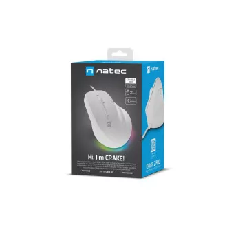 Vertikalni miš Natec CRAKE 2 PRO/Vertikalni/Optički/Za dešnjake/12.400 DPI/Žični USB-A/Bijeli
