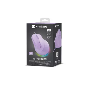 Vertikalni miš Natec CRAKE 2 PRO/Vertikalni/Optički/Za dešnjake/12.400 DPI/Žični USB-A/Ljubičasti