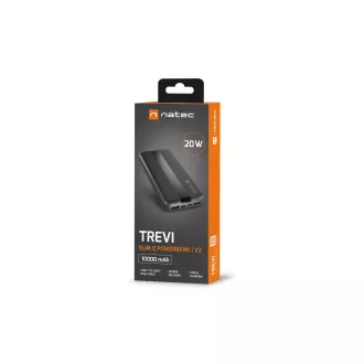 Power bank Natec TREVI SLIM Q V2 10000mAh, 2X USB-A 18W, 1X USB-C 20W, USB-C - USB0-C kabel, crna