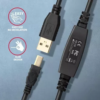 AXAGON ADR-210B, USB 2.0 AM -> BM aktivni priključni / repetitorski kabel, 10 m