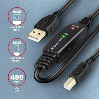AXAGON ADR-215B, USB 2.0 AM -> BM aktivni priključni / repetitorski kabel, 15 m
