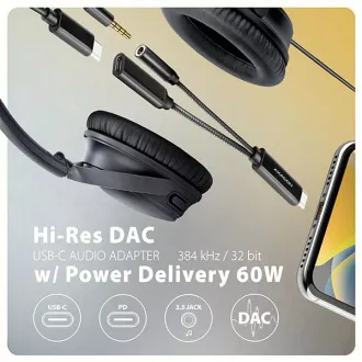 AXAGON ADA-HCPD, USB-C na 3,5 mm priključak - Hi-Res DAC audio adapter, 384kHz/32bit, stereo, PD 60W 3A AXAGON ADA-HCPD, USB-C na 3,5 mm priključak - Hi-Res DAC audio adapter, 384kHz/32bit, stereo, PD 60W 3A