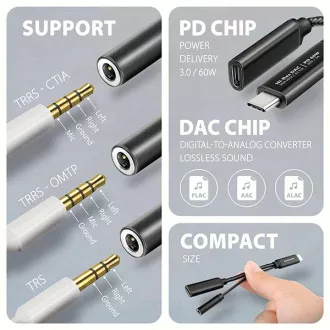 AXAGON ADA-HCPD, USB-C na 3,5 mm priključak - Hi-Res DAC audio adapter, 384kHz/32bit, stereo, PD 60W 3A AXAGON ADA-HCPD, USB-C na 3,5 mm priključak - Hi-Res DAC audio adapter, 384kHz/32bit, stereo, PD 60W 3A