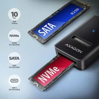 AXAGON ADM2-CM USB-C 10Gbps - M.2 NVMe i SATA SSD adapter, USB-C kabel 10 cm