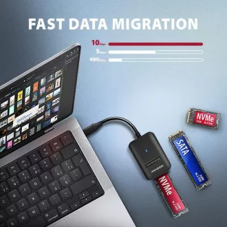 AXAGON ADM2-CM USB-C 10Gbps - M.2 NVMe i SATA SSD adapter, USB-C kabel 10 cm
