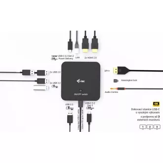 i-tec USB-C DP Dual HDMI priključna stanica, napajanje 100 W + i-tec univerzalni punjač 100 W
