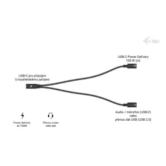 i-tec USB-C razdjelnik kabela audio/podaci, napajanje 100 W