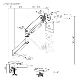 Stalak za monitor Brateck LDT60-C012 jednoručna mehanička opruga Heavy Duty