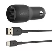 BELKIN Dual USB-A auto punjač 24W + USB-C kabel