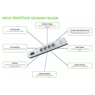 BELKIN SurgeStrip zaštita od prenapona, 4 utičnice, 525J, 2M BELKIN SurgeStrip zaštita od prenapona, 4 utičnice, 525J, 2M