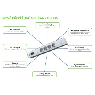 BELKIN SurgeStrip zaštita od prenapona, 4 utičnice, 525J, 2M BELKIN SurgeStrip zaštita od prenapona, 4 utičnice, 525J, 2M