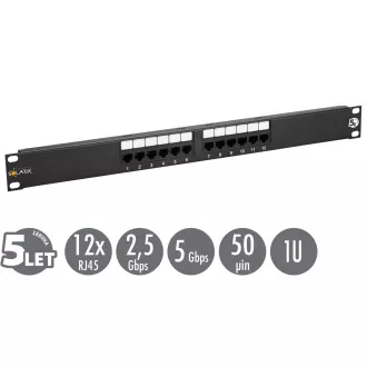 19" patch panel Solarix 12 x RJ45 CAT5E UTP 150 MHz crni 1U SX12-5E-UTP-BK