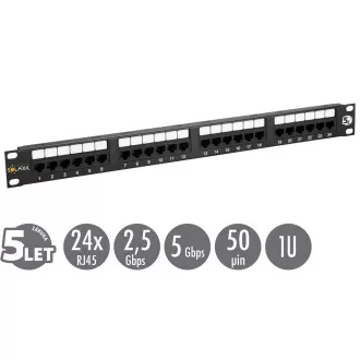 19" patch panel Solarix 24 x RJ45 CAT5E UTP 150 MHz crni 1U SX24-5E-UTP-BK