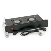 19" horizontalna ventilatorska jedinica 2xventilator-220V/46W termostat 2U crna