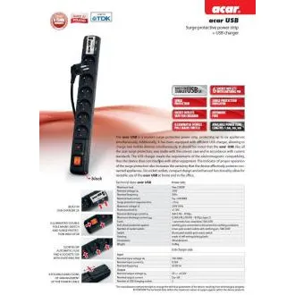 Acar USB 3m kabel 6 utičnica 2xUSB adapter crni