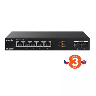 Tenda TEM2007X - Multi-gigabit switch, 5x 2.5G RJ45 + 2x 10G SFP+ port, MAC 16K, zaštita 6kV Tenda TEM2007X - Multi-gigabit switch, 5x 2.5G RJ45 + 2x 10G SFP+ port, MAC 16K, zaštita 6kV