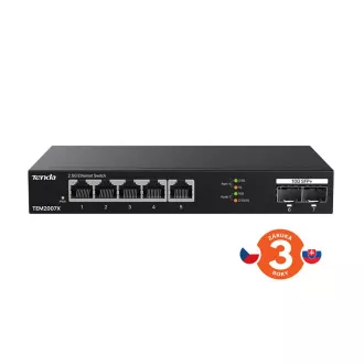Tenda TEM2007X - Multi-gigabit switch, 5x 2.5G RJ45 + 2x 10G SFP+ port, MAC 16K, zaštita 6kV Tenda TEM2007X - Multi-gigabit switch, 5x 2.5G RJ45 + 2x 10G SFP+ port, MAC 16K, zaštita 6kV
